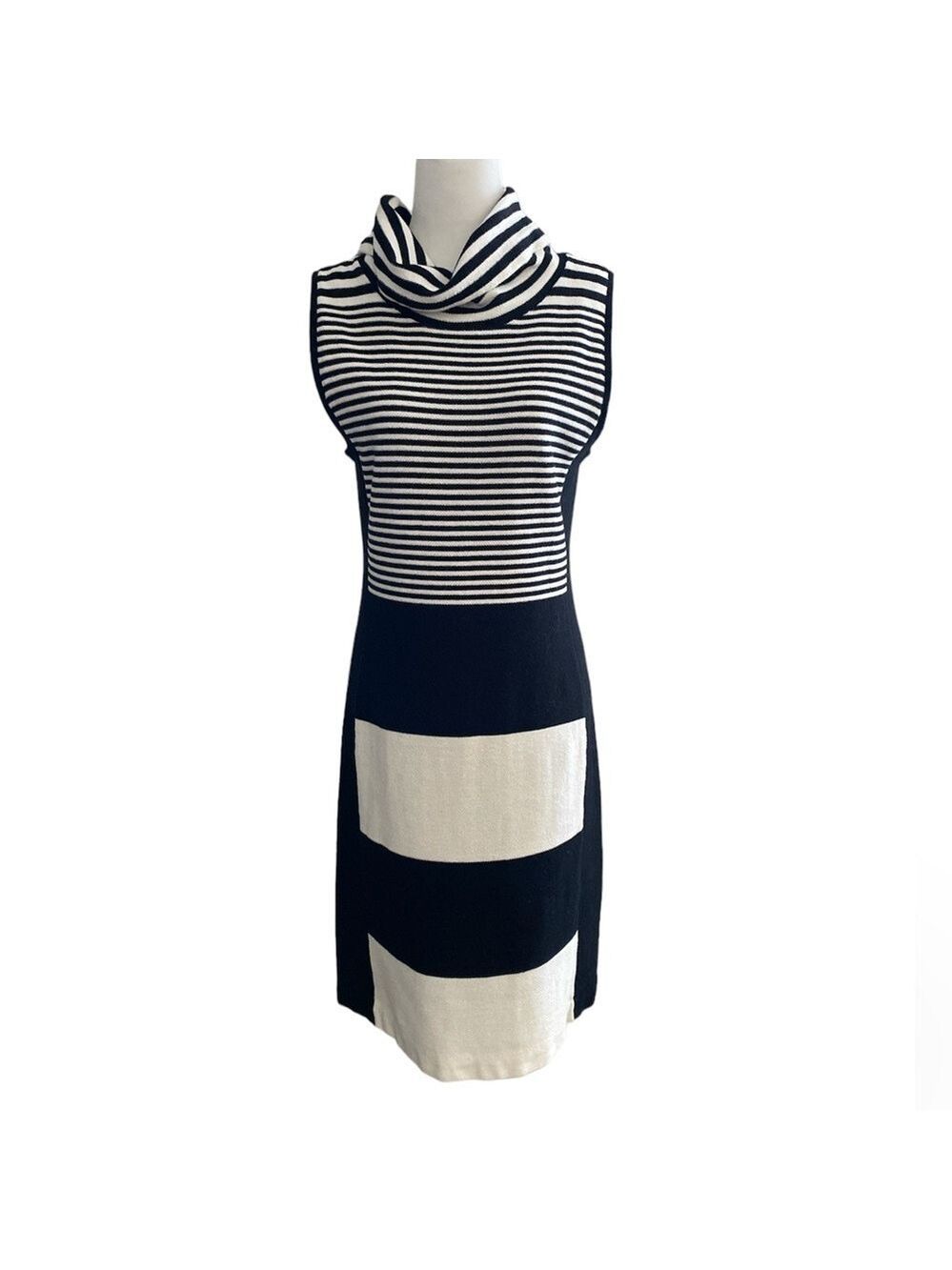 Ecetera cowl neck French terry striped dress